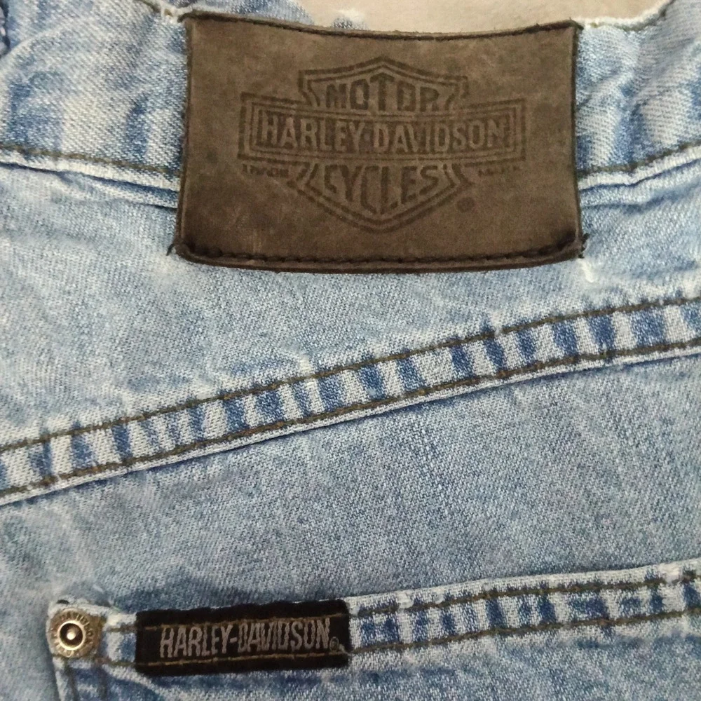 Harley Davidson Mens 33 Denim Carpenter Shorts Light Wash Blue Vintage USA Made